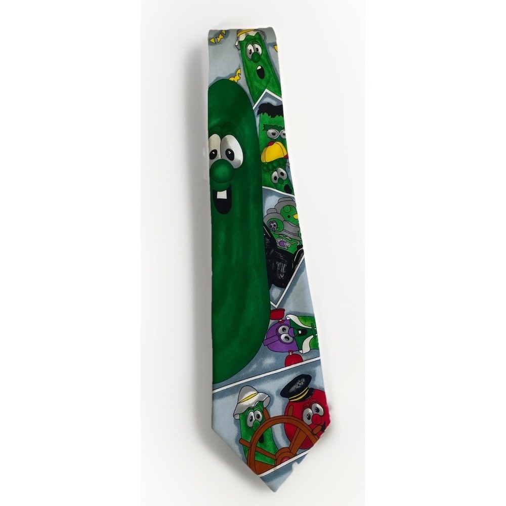 90s Eagles Wings VeggieTales Necktie Mens 56" Multicolor Silk Larry Cucumber